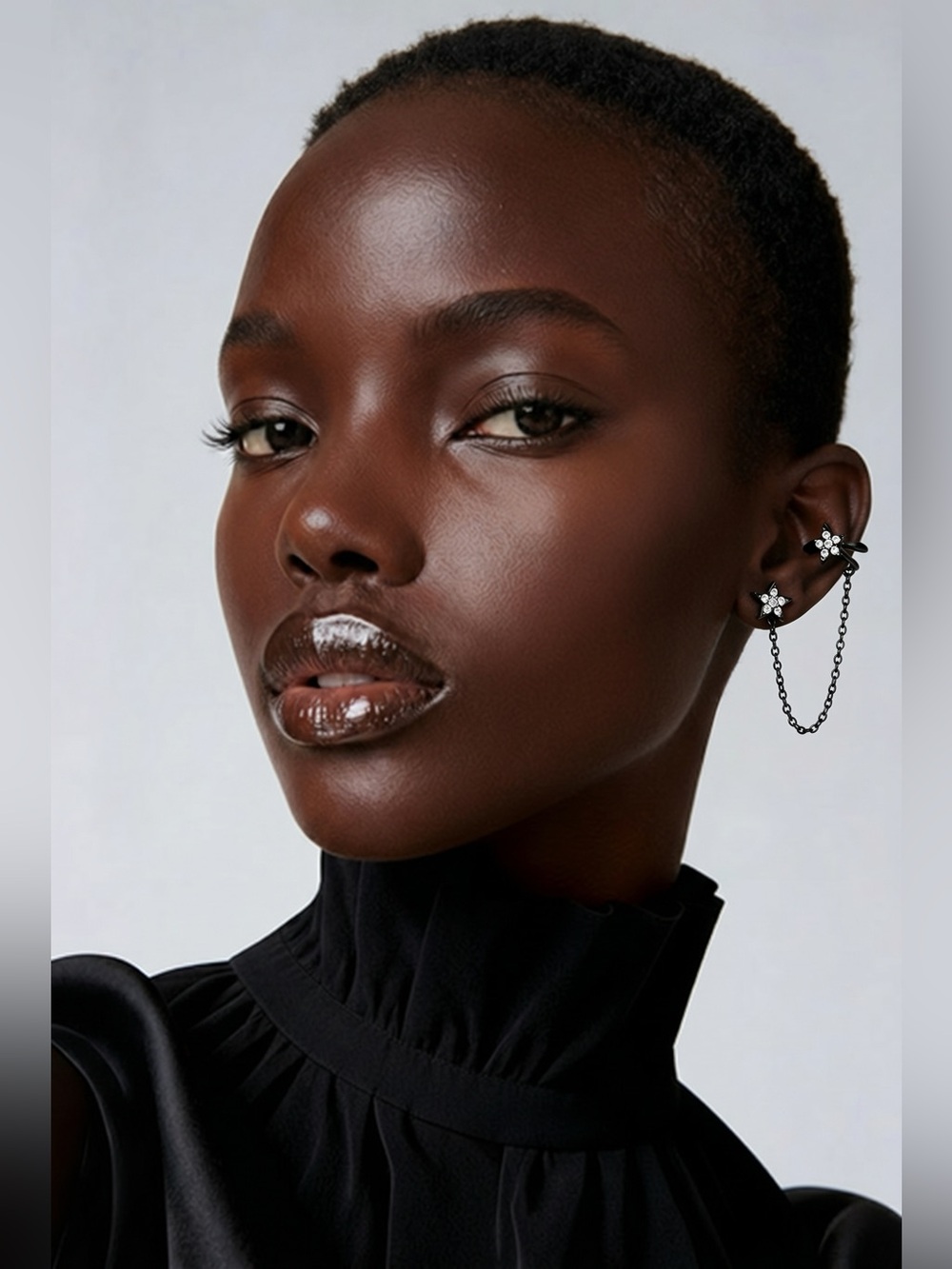 Star and Moon Chain Earring and Earlobe Cuff
